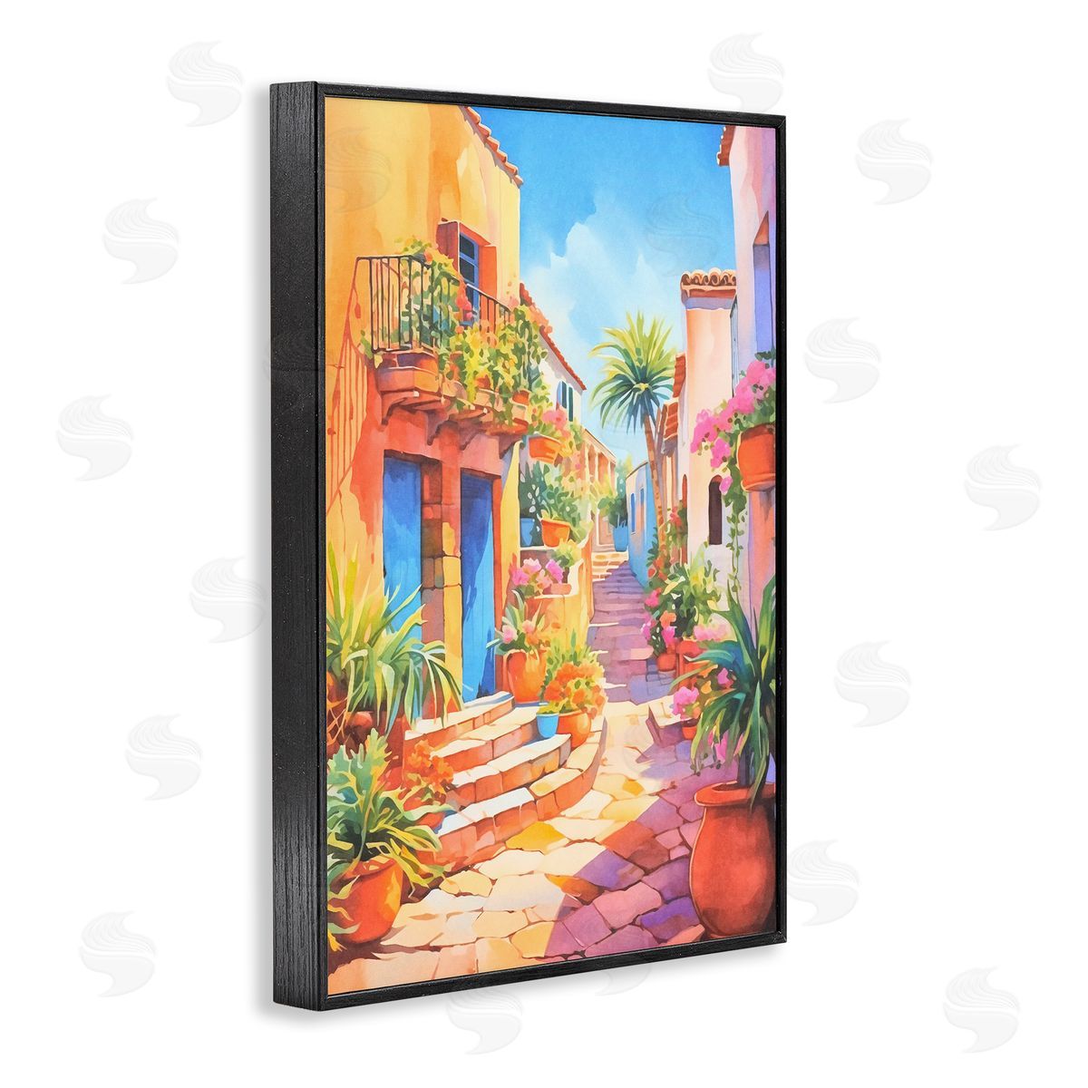 Bright Mediterranean City Black Frame Print Wall Art, Home Decor by Andrea Haase