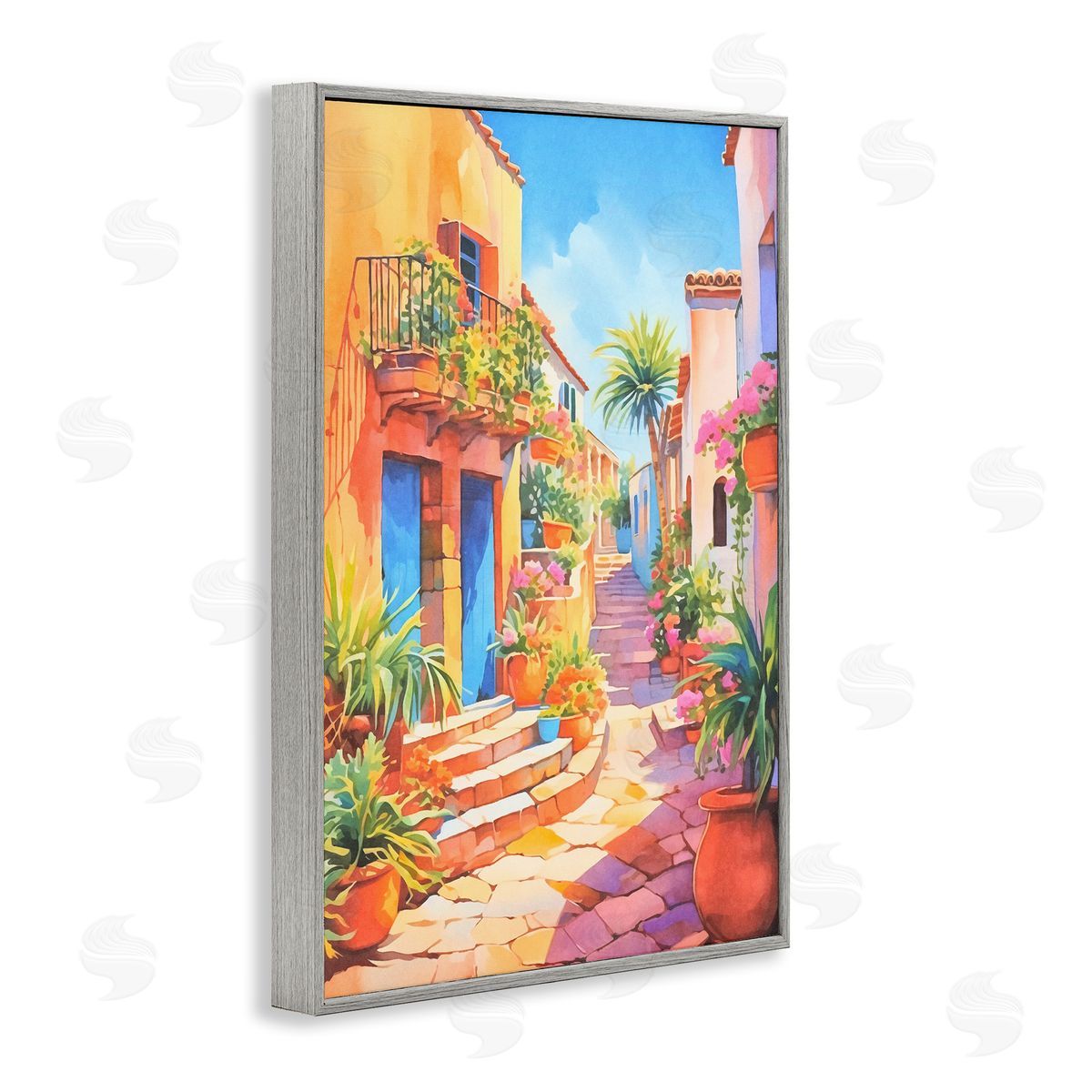 Bright Mediterranean City Grey Frame Print Wall Art, Home Decor by Andrea Haase