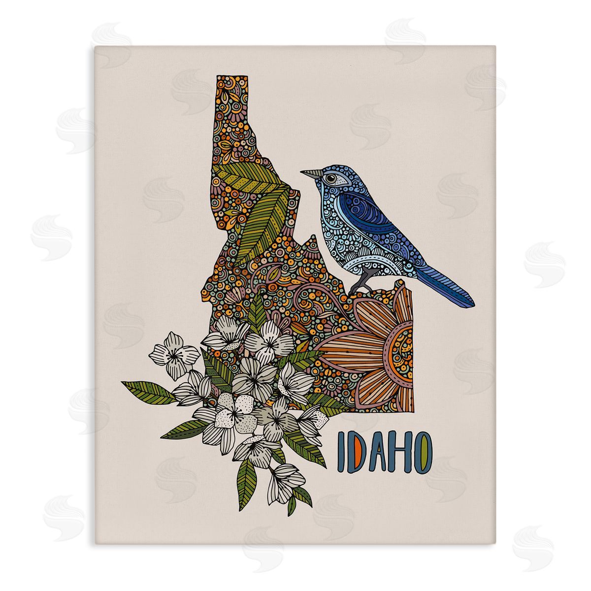 Floral Idaho State Canvas Wall Art, Home Decor by Valentina Harper