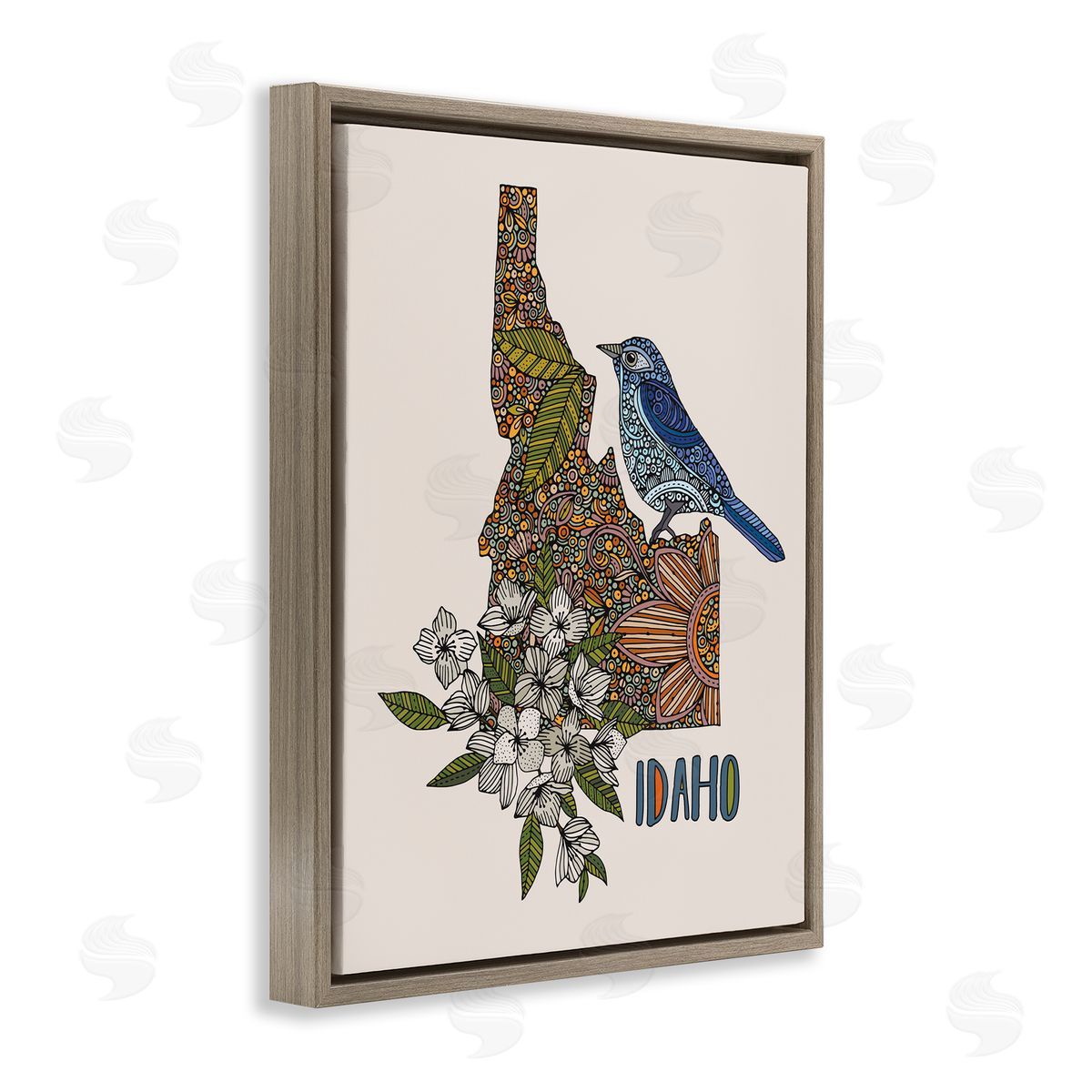 Floral Idaho State Brown Floating Frame Canvas Wall Art, Home Decor by Valentina Harper