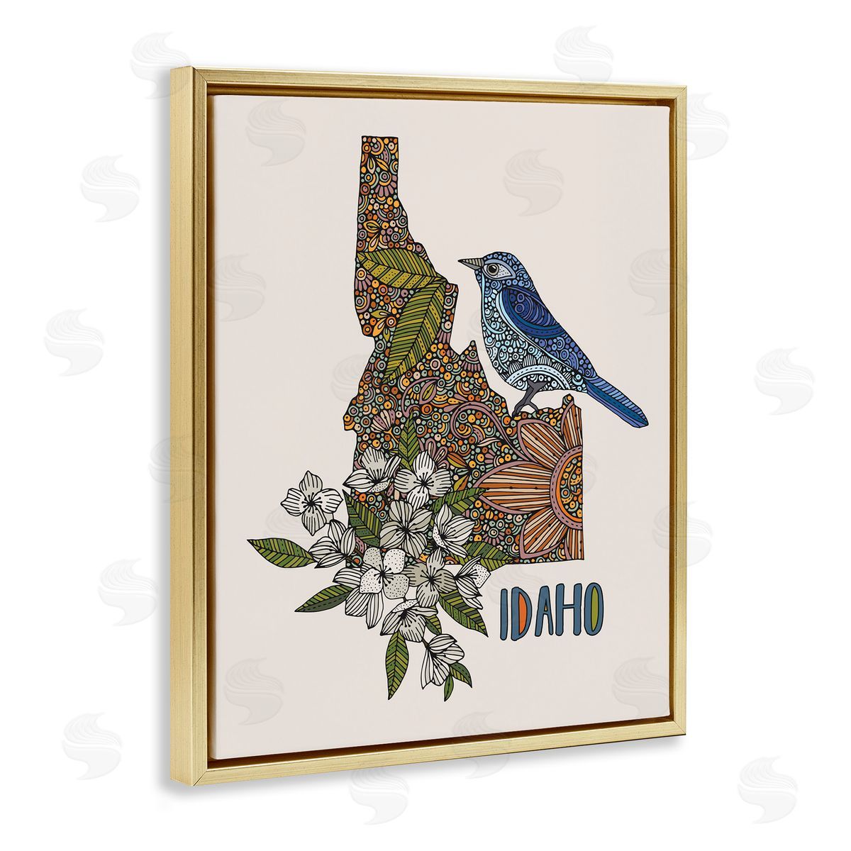 Floral Idaho State Gold Floating Frame Canvas Wall Art, Home Decor by Valentina Harper