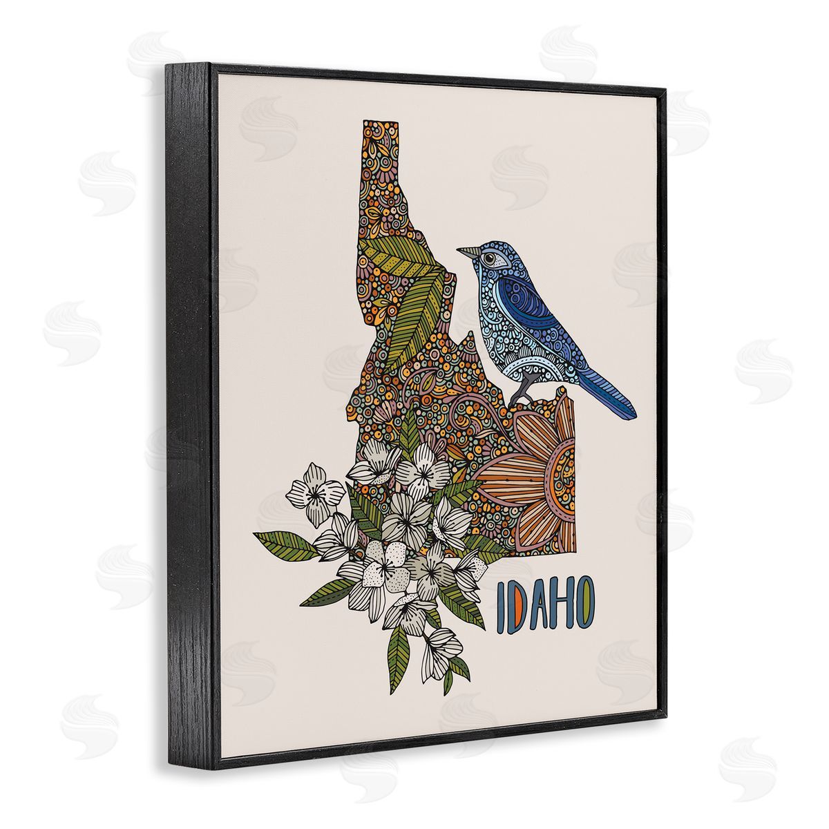 Floral Idaho State Black Frame Print Wall Art, Home Decor by Valentina Harper