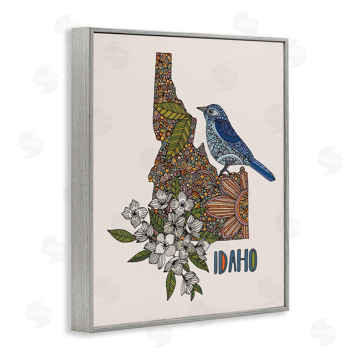Floral Idaho State Grey Frame Print Wall Art, Home Decor by Valentina Harper