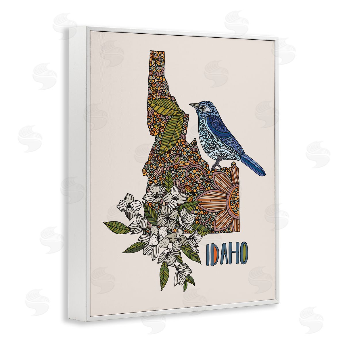 Floral Idaho State White Frame Print Wall Art, Home Decor by Valentina Harper