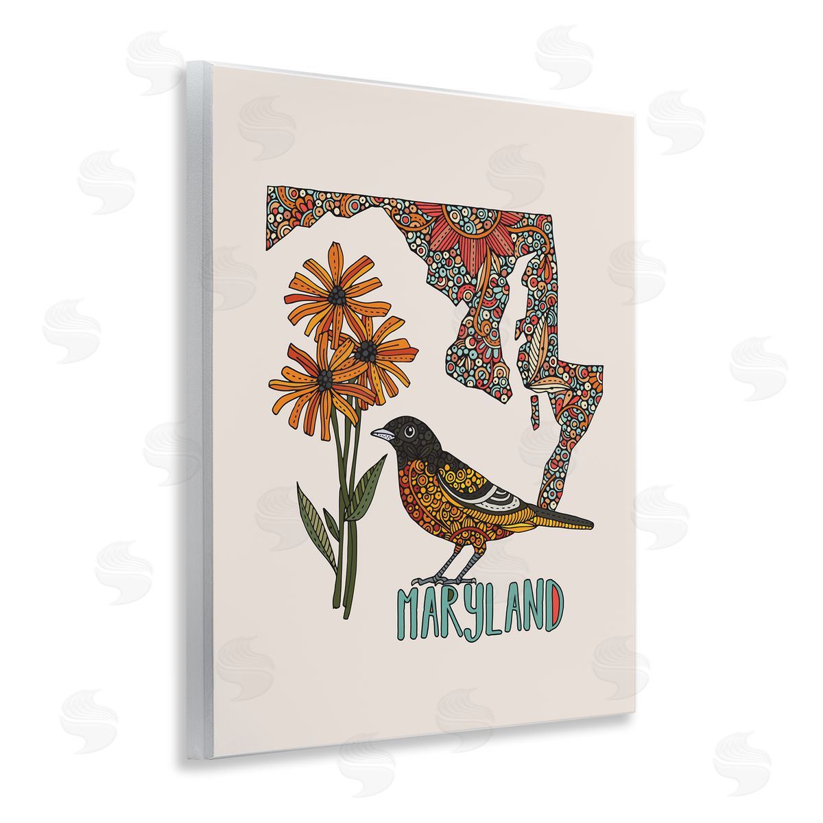 Floral Maryland State Wood Plaque Wall Art, Home Decor by Valentina Harper
