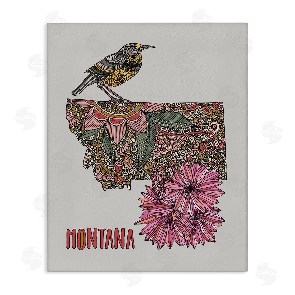 Floral Montana State Canvas Wall Art, Home Decor by Valentina Harper