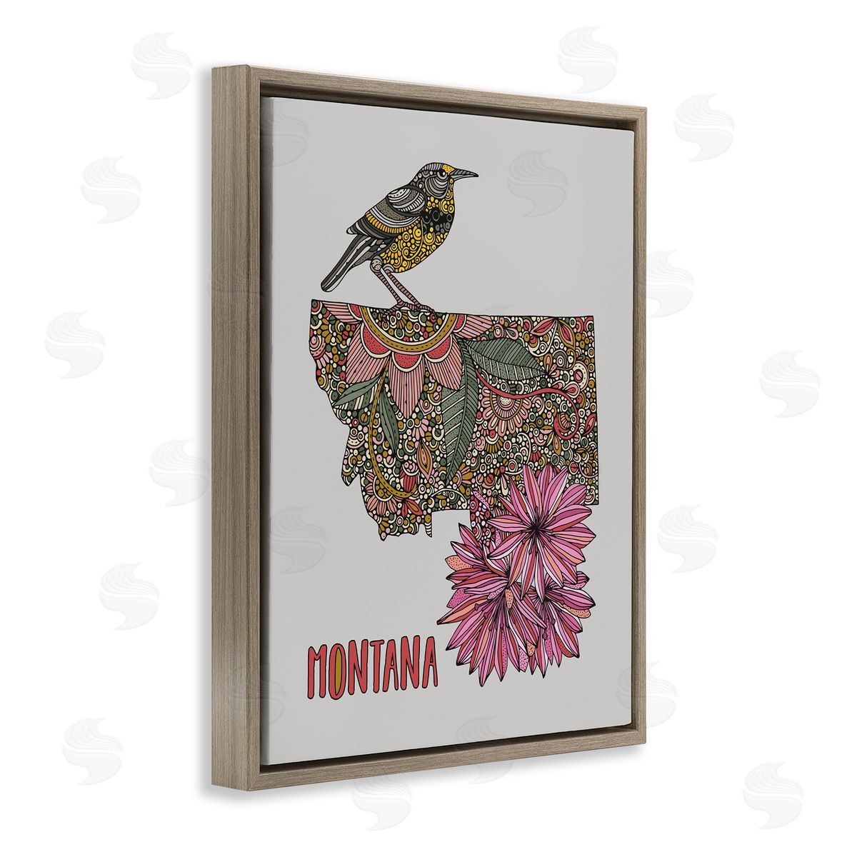 Floral Montana State Brown Floating Frame Canvas Wall Art, Home Decor by Valentina Harper
