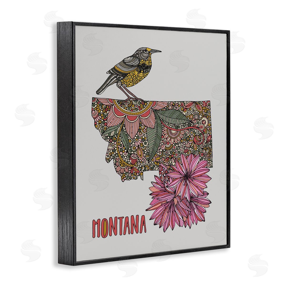 Floral Montana State Black Frame Print Wall Art, Home Decor by Valentina Harper