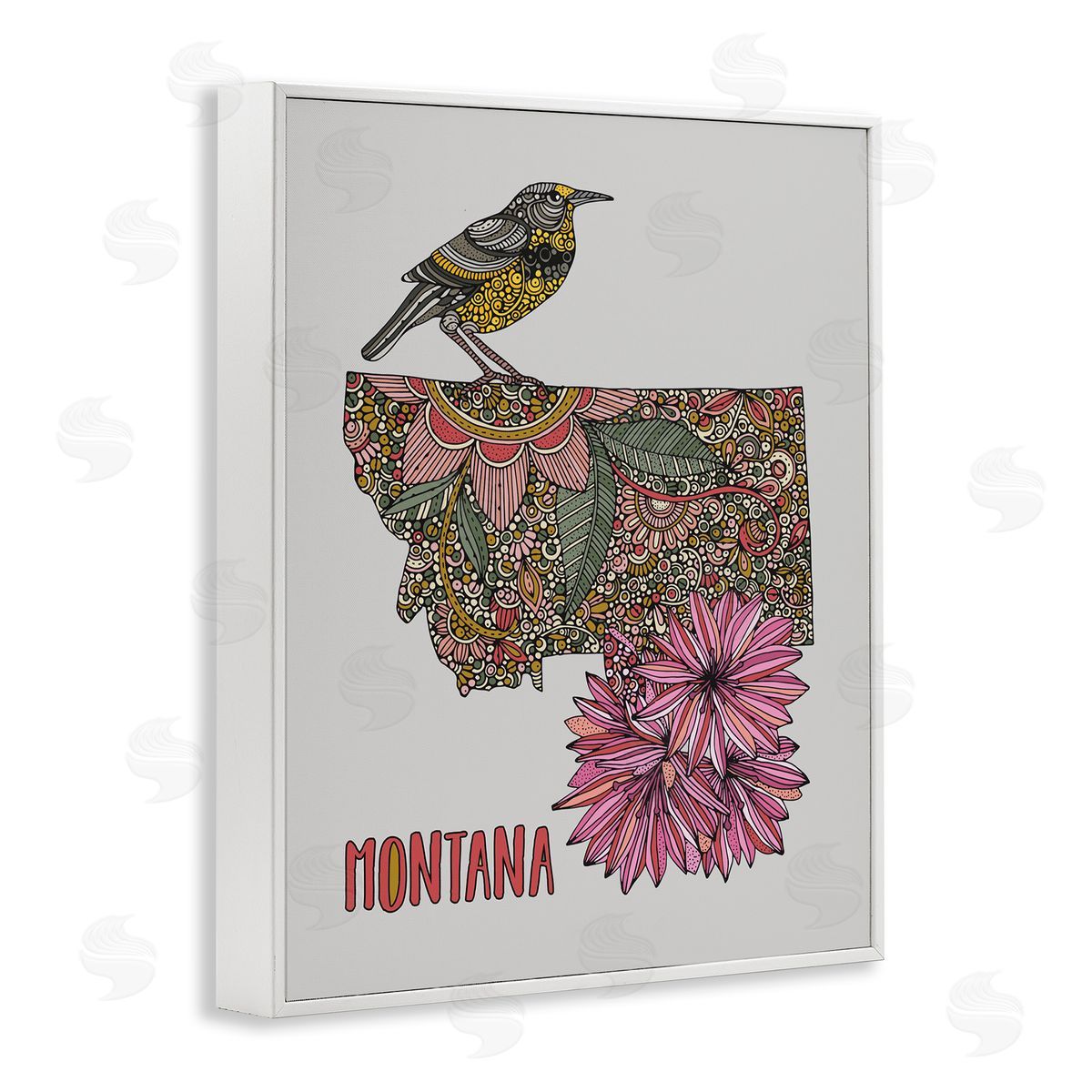 Floral Montana State White Frame Print Wall Art, Home Decor by Valentina Harper