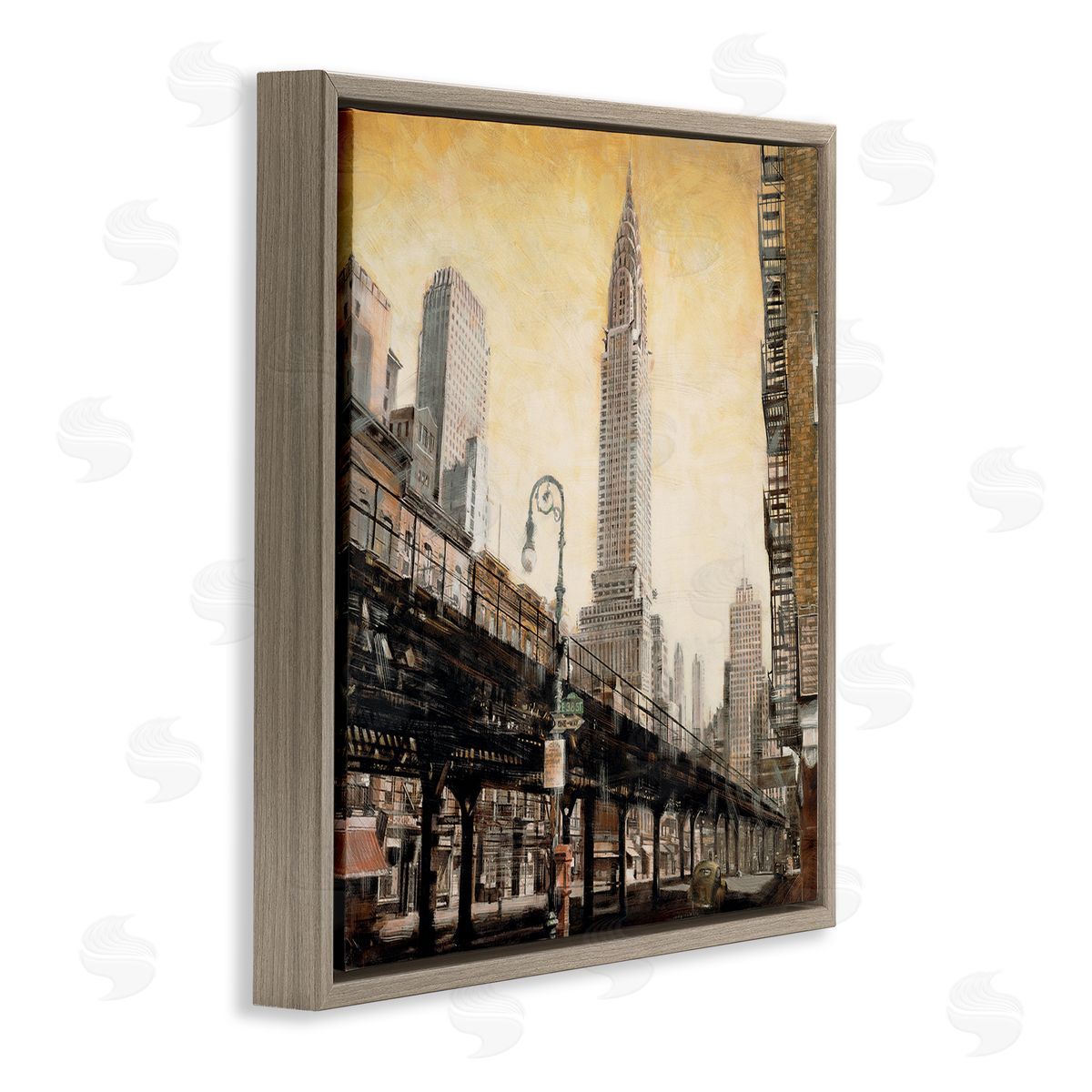 Matthew Daniels Looming City Towers Brown Floating Frame Canvas Wall Art Print