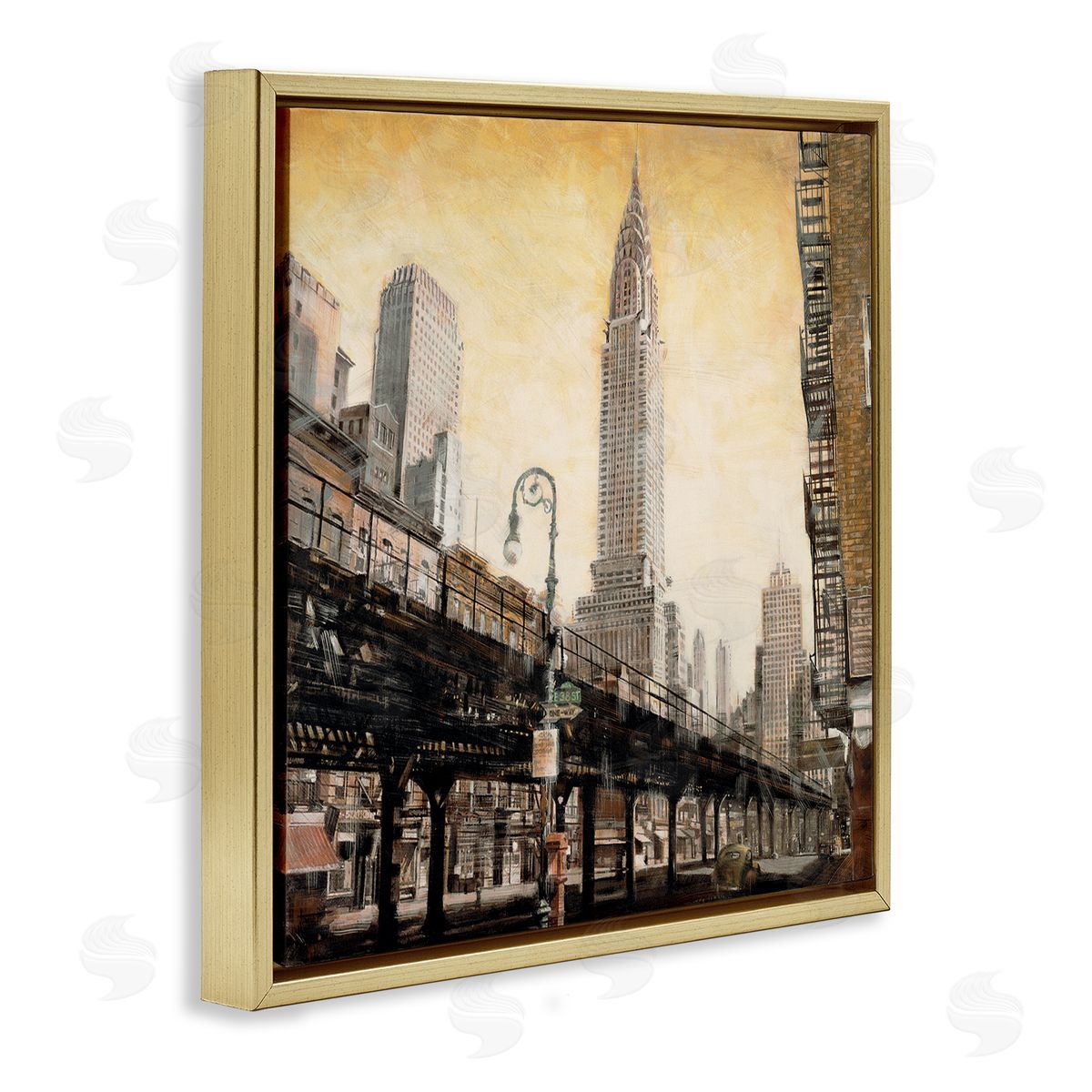 Matthew Daniels Looming City Towers Gold Floating Frame Canvas Wall Art Print
