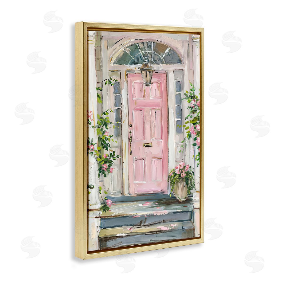 Pink Door Welcome Gold Floating Frame Canvas Wall Art, Home Decor by Petal Prints Design