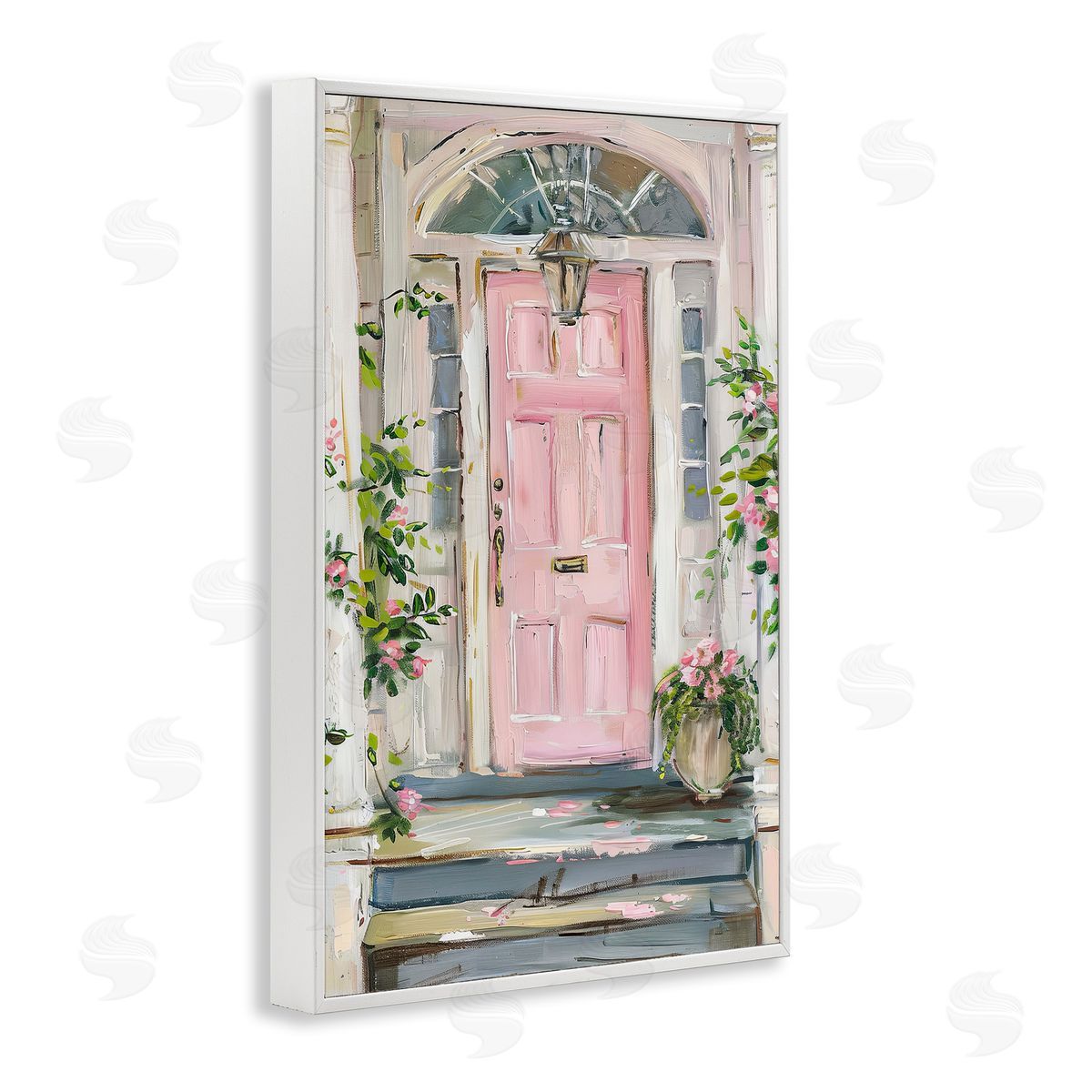 Pink Door Welcome White Frame Print Wall Art, Home Decor by Petal Prints Design