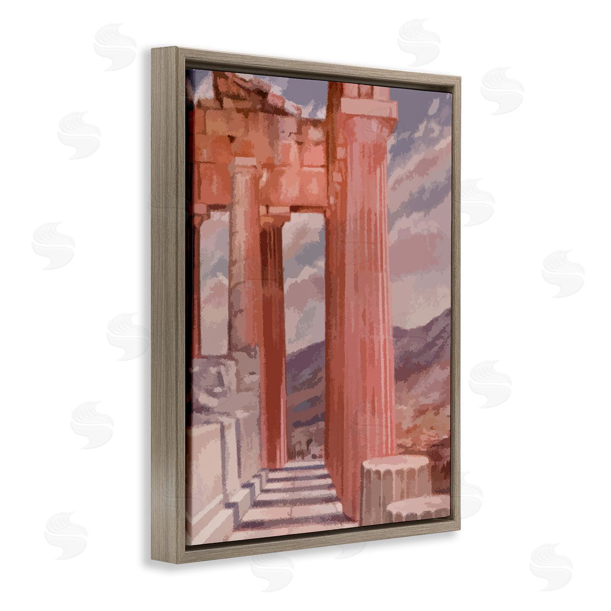 Stupell Studio Greek Architecture View Brown Floating Frame Canvas Wall Art Print