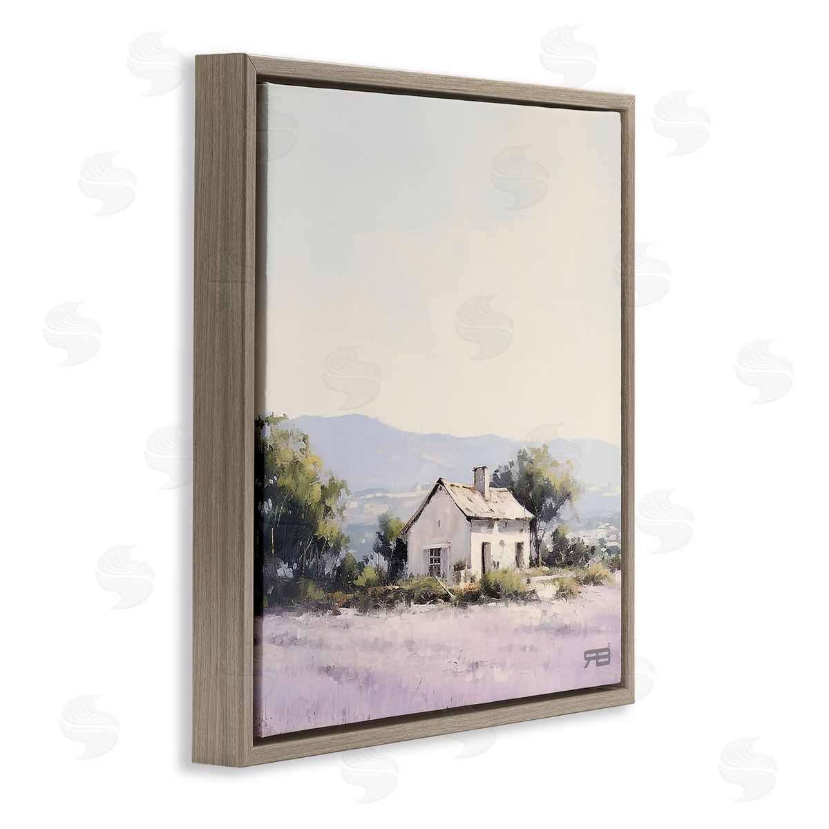 RB Rural Farm Horizon Brown Floating Frame Canvas Wall Art Print
