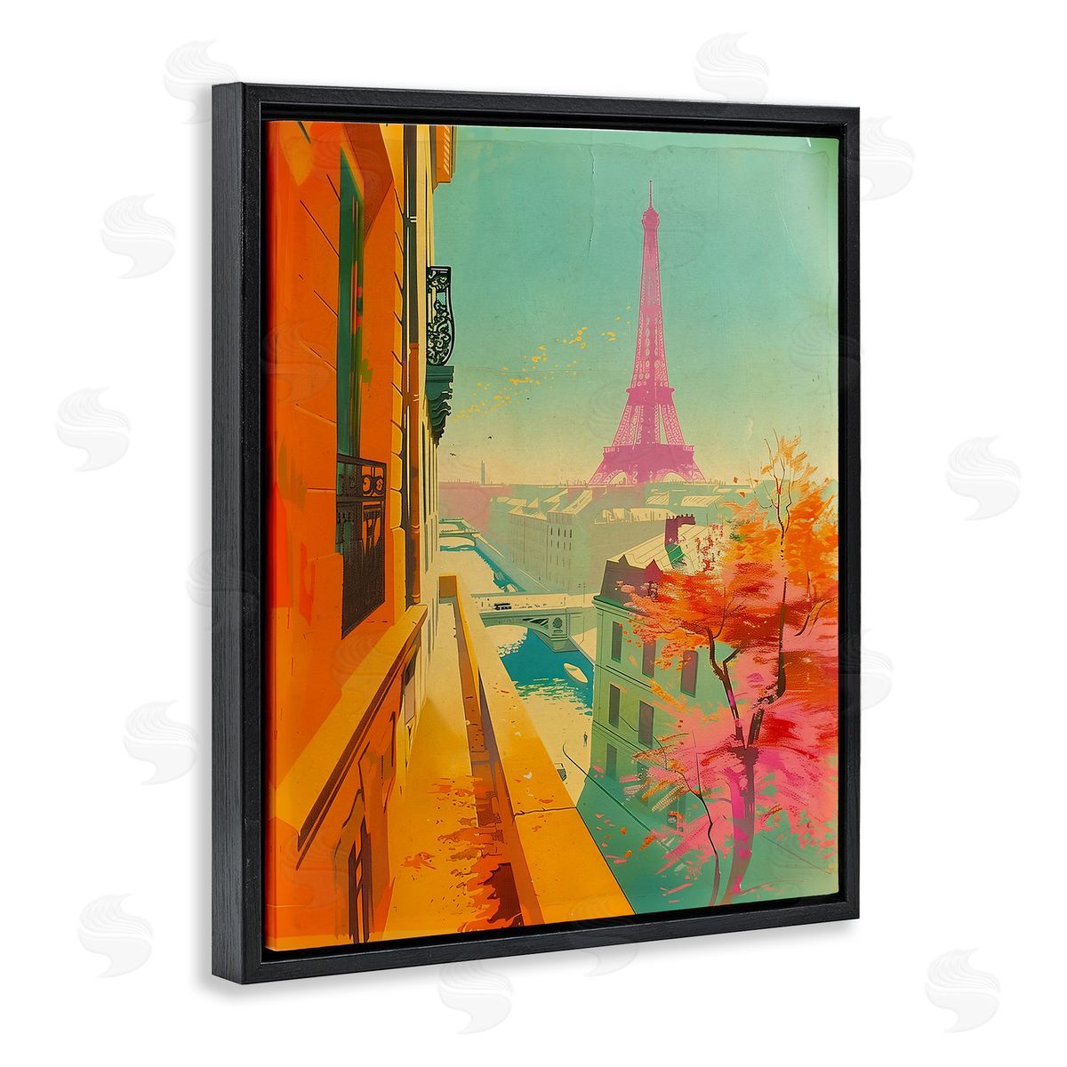 Modern Eiffel Tower Black Floating Frame Canvas Wall Art, Home Decor by Sasha