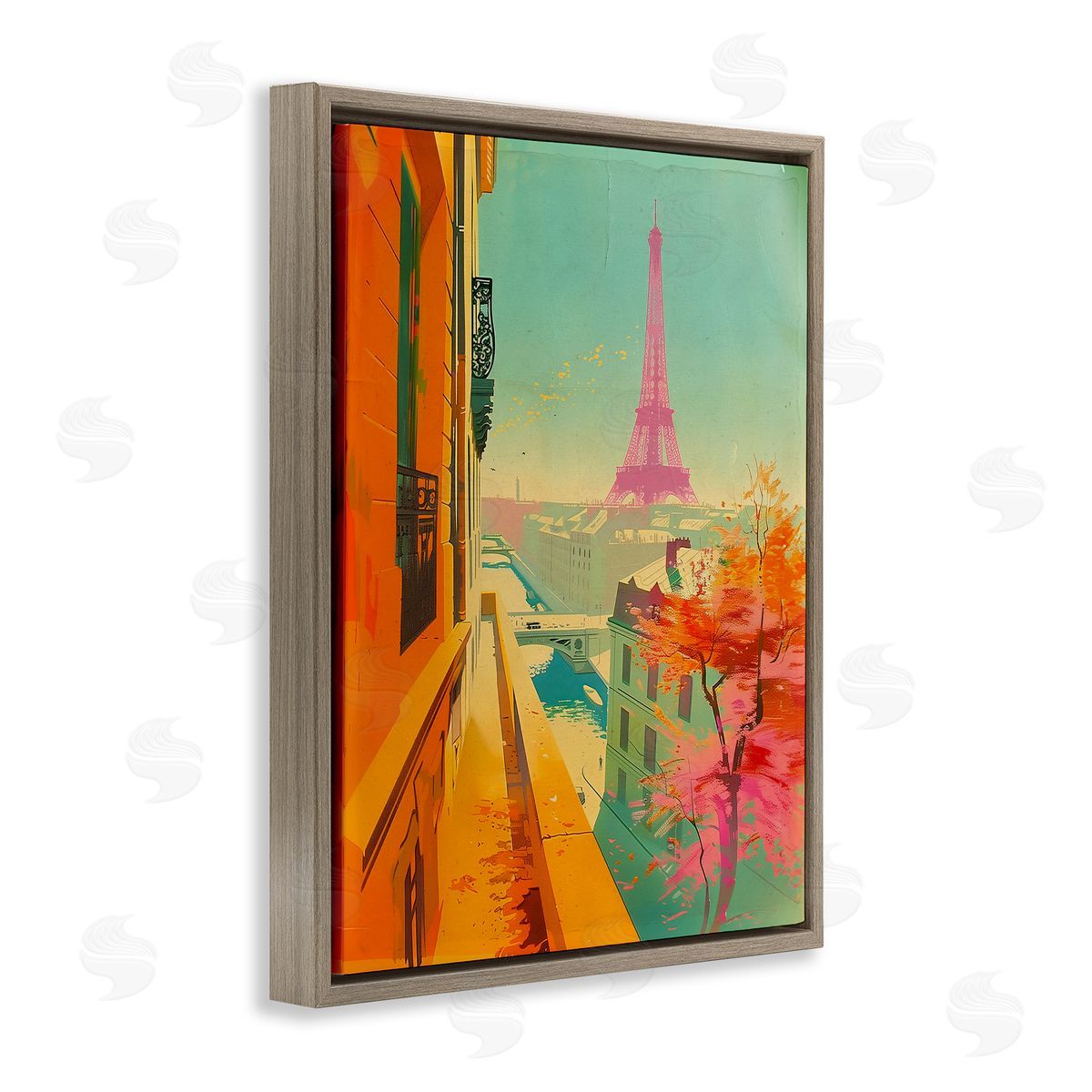 Modern Eiffel Tower Brown Floating Frame Canvas Wall Art, Home Decor by Sasha