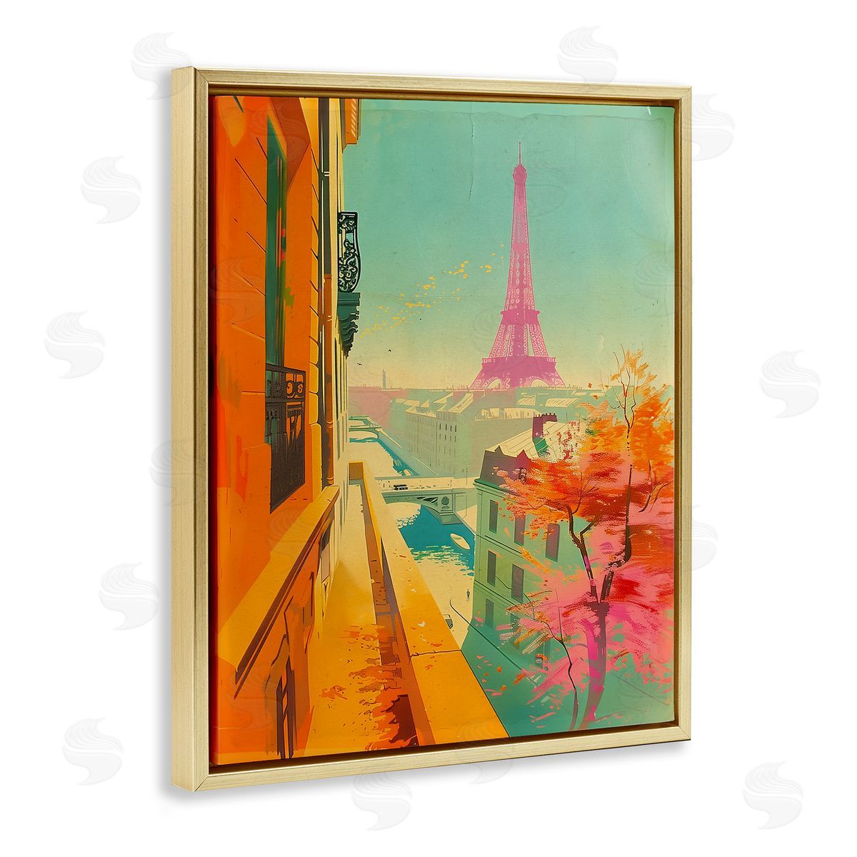 Modern Eiffel Tower Gold Floating Frame Canvas Wall Art, Home Decor by Sasha
