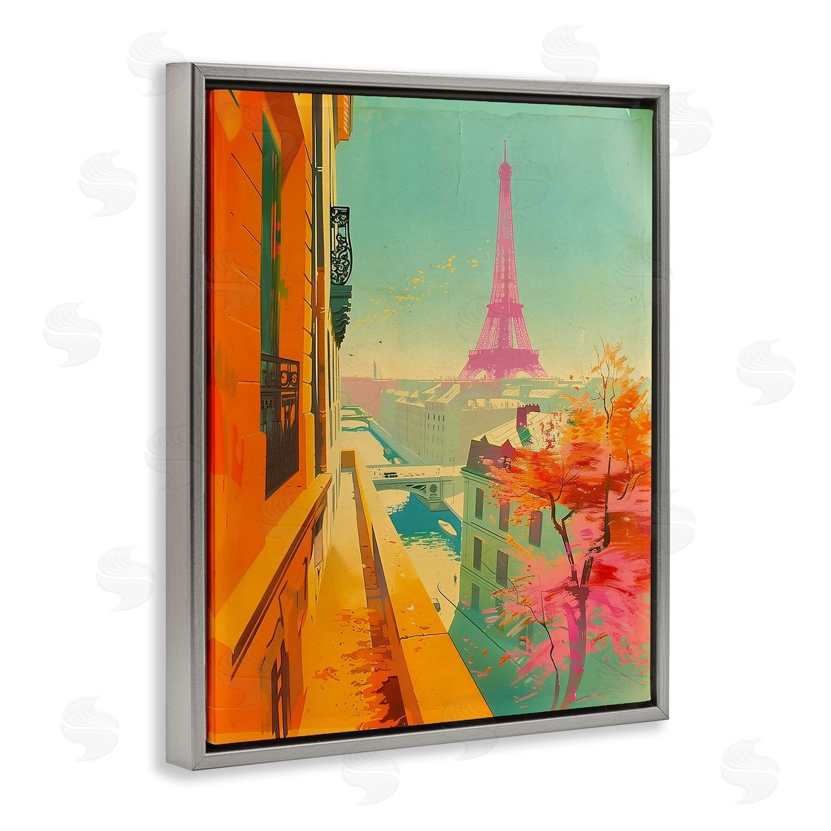 Modern Eiffel Tower Grey Floating Frame Canvas Wall Art, Home Decor by Sasha