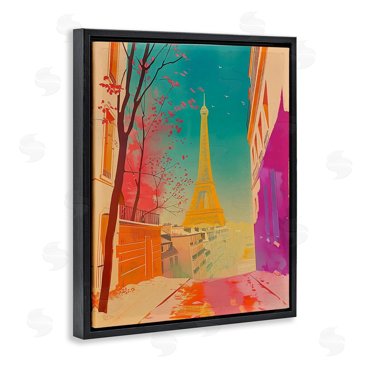 Abstract French View Black Floating Frame Canvas Wall Art, Home Decor by Sasha
