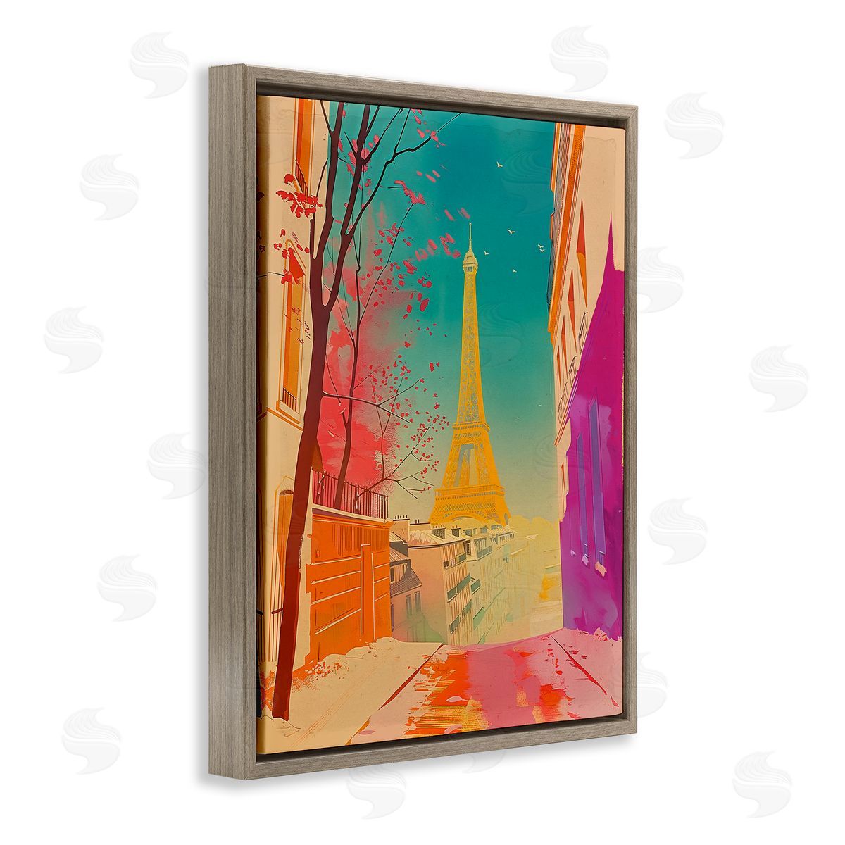 Abstract French View Brown Floating Frame Canvas Wall Art, Home Decor by Sasha