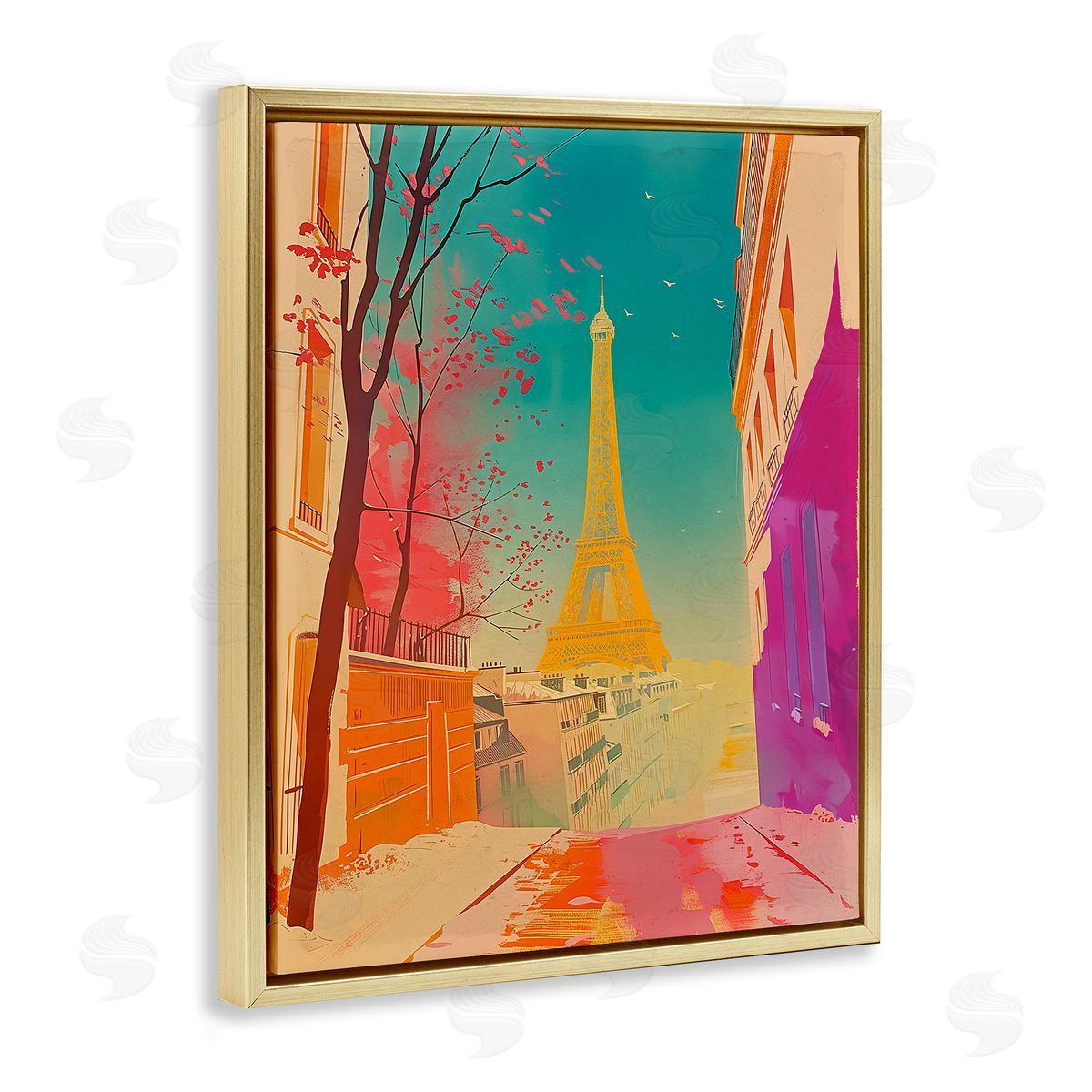 Abstract French View Gold Floating Frame Canvas Wall Art, Home Decor by Sasha