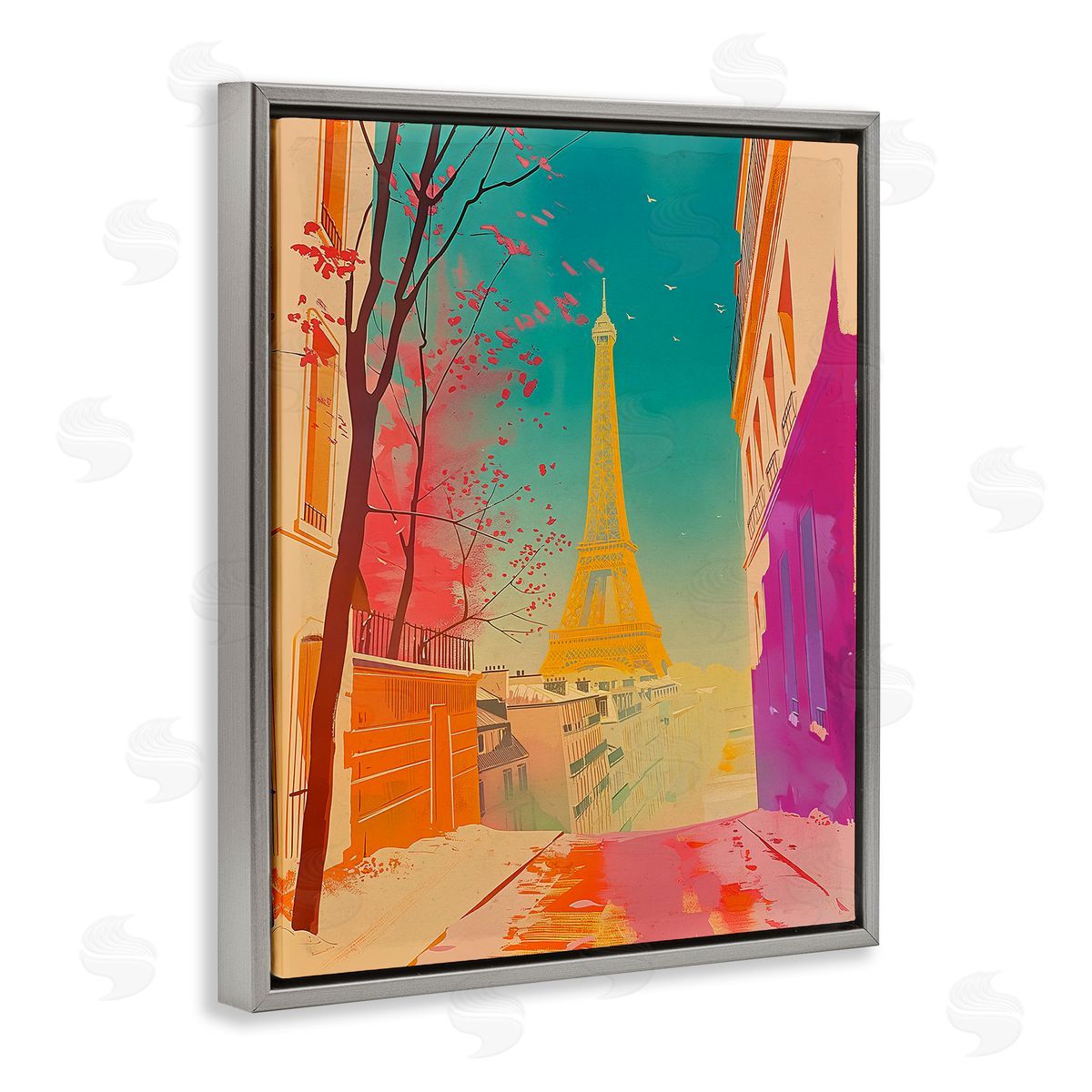 Abstract French View Grey Floating Frame Canvas Wall Art, Home Decor by Sasha
