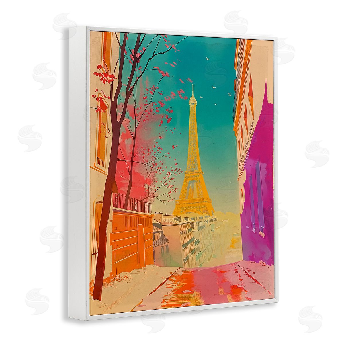 Abstract French View White Frame Print Wall Art, Home Decor by Sasha