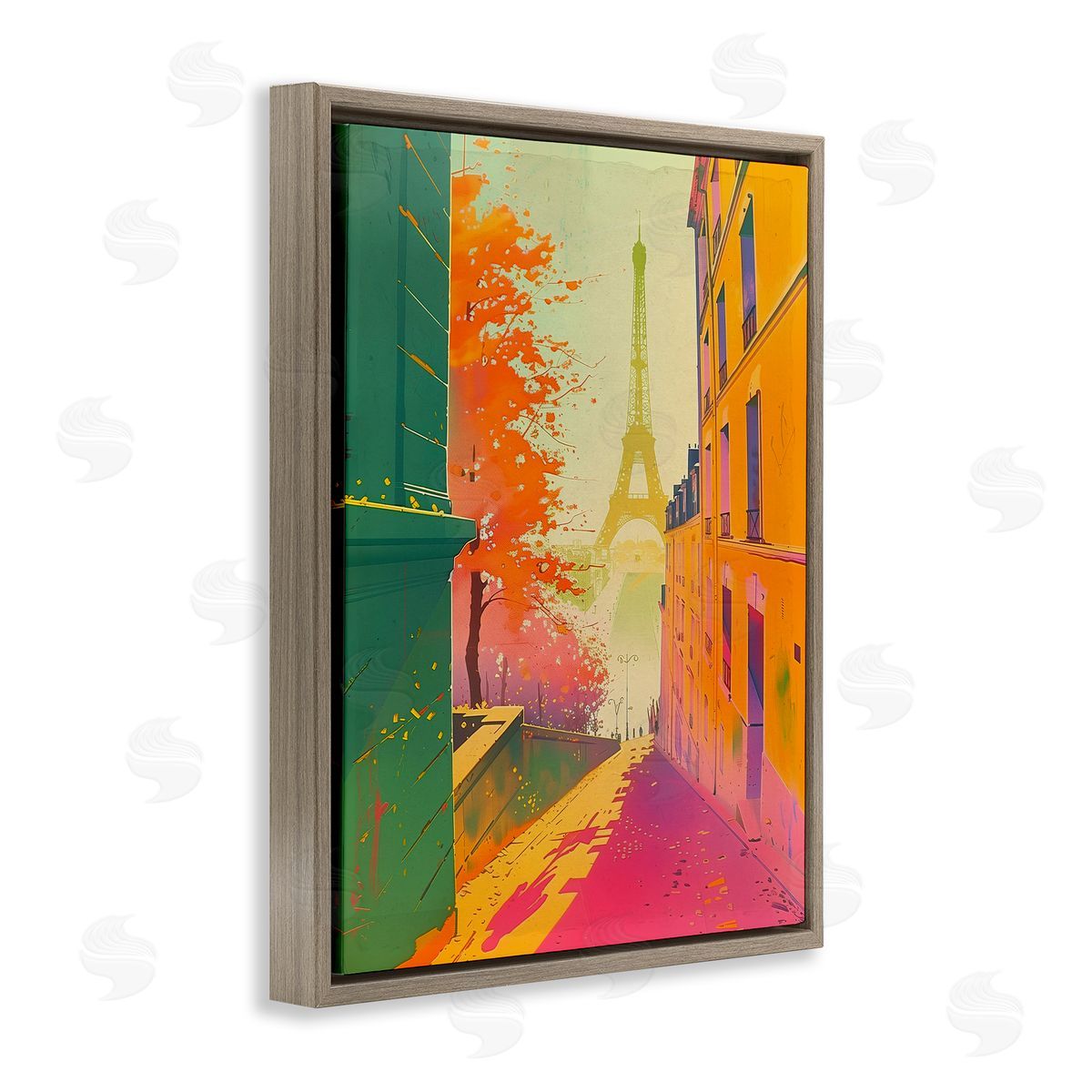 Abstract Paris View Brown Floating Frame Canvas Wall Art, Home Decor by Sasha