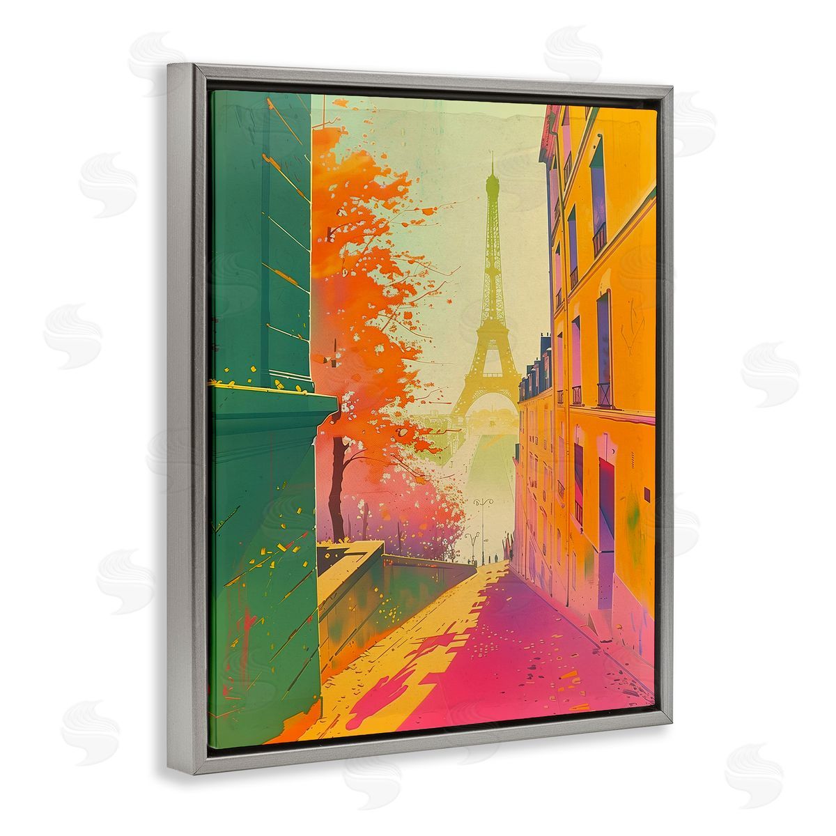 Abstract Paris View Grey Floating Frame Canvas Wall Art, Home Decor by Sasha