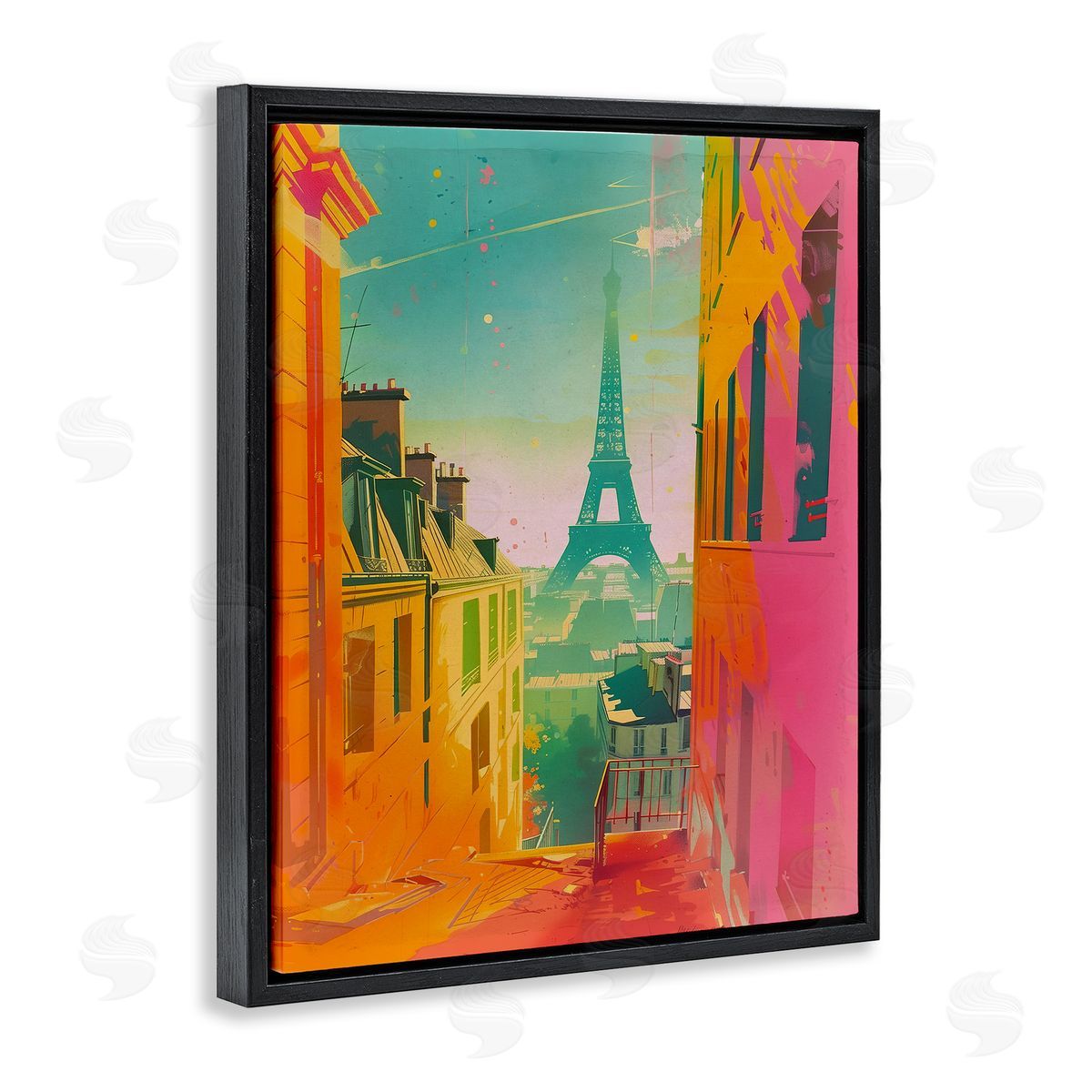 Modern Paris Tower Black Floating Frame Canvas Wall Art, Home Decor by Sasha