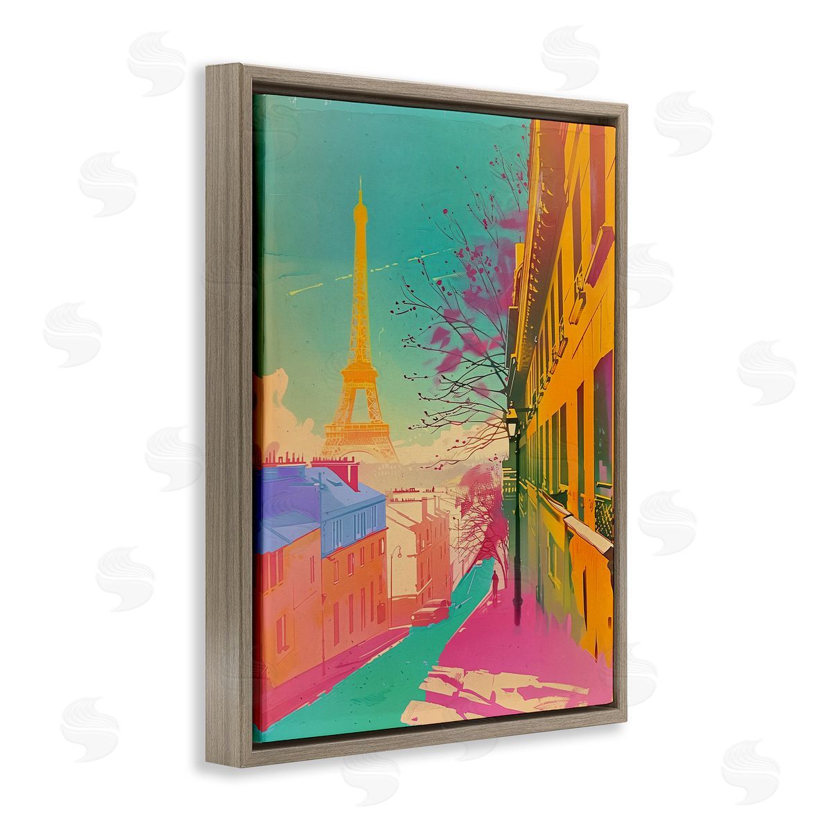 Abstract Paris Tower Brown Floating Frame Canvas Wall Art, Home Decor by Sasha