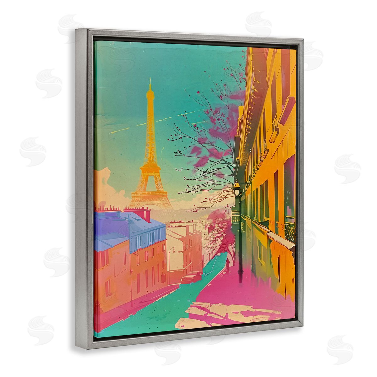 Abstract Paris Tower Grey Floating Frame Canvas Wall Art, Home Decor by Sasha