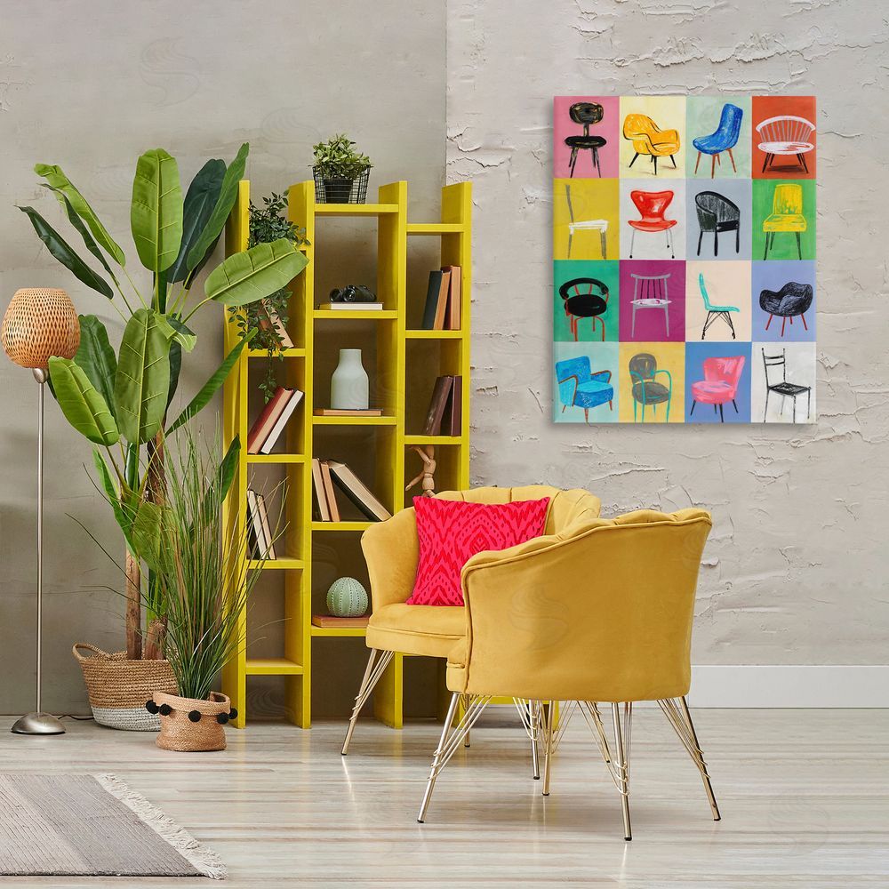 Lorenzo Collective Bright Modern Chairs Canvas Wall Art Print in Room