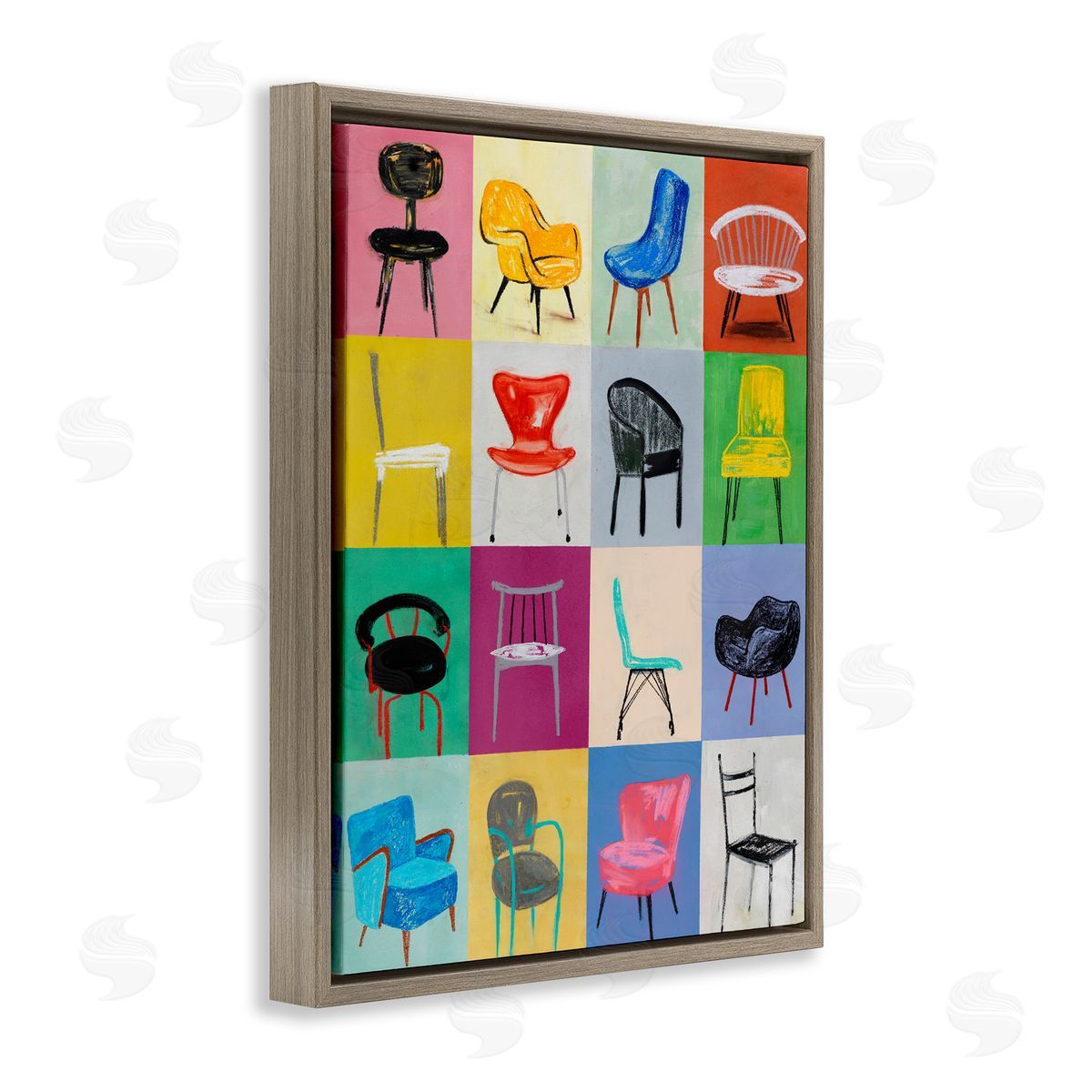 Lorenzo Collective Bright Modern Chairs Brown Floating Frame Canvas Wall Art Print
