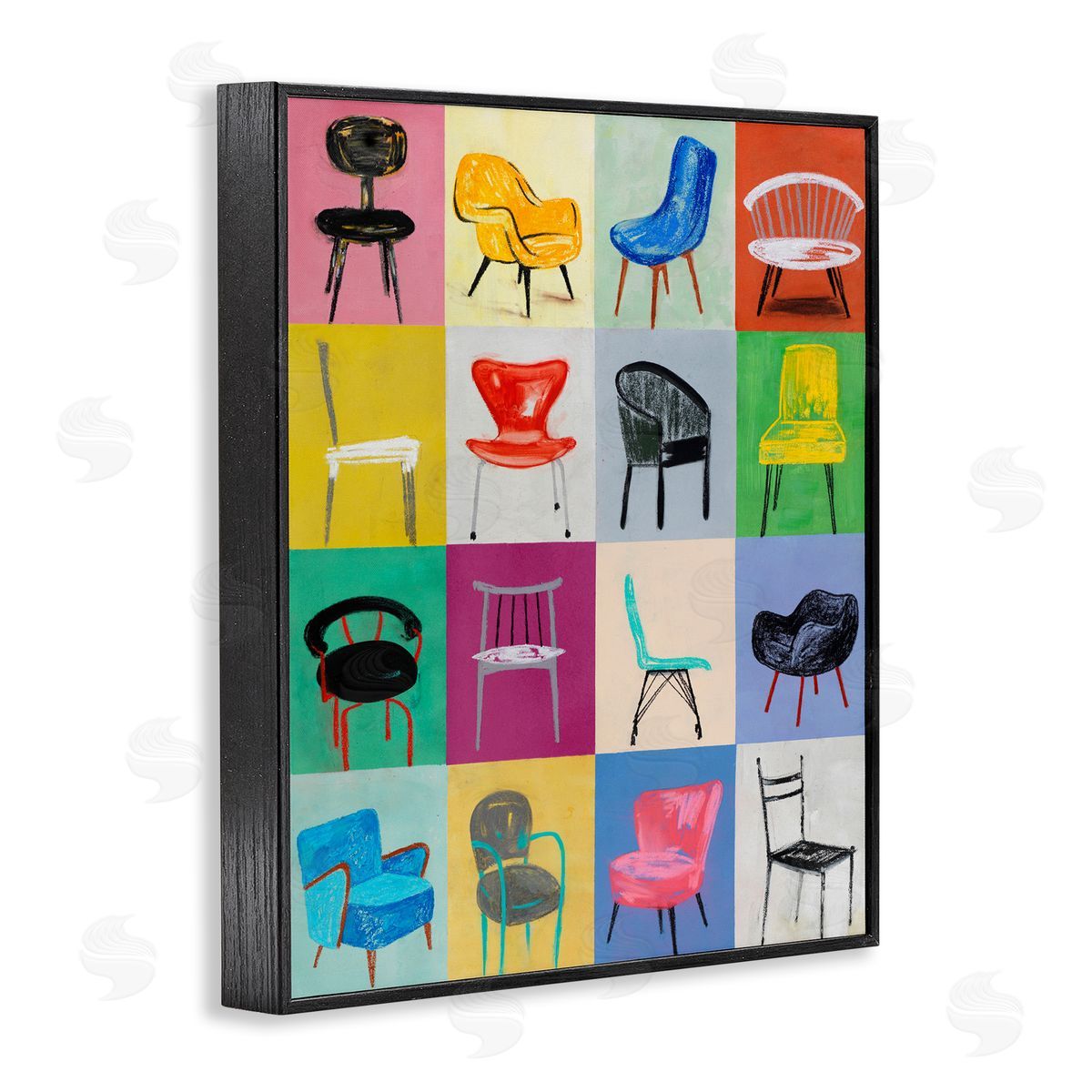 Lorenzo Collective Bright Modern Chairs Black Framed Giclee Wall Art Print