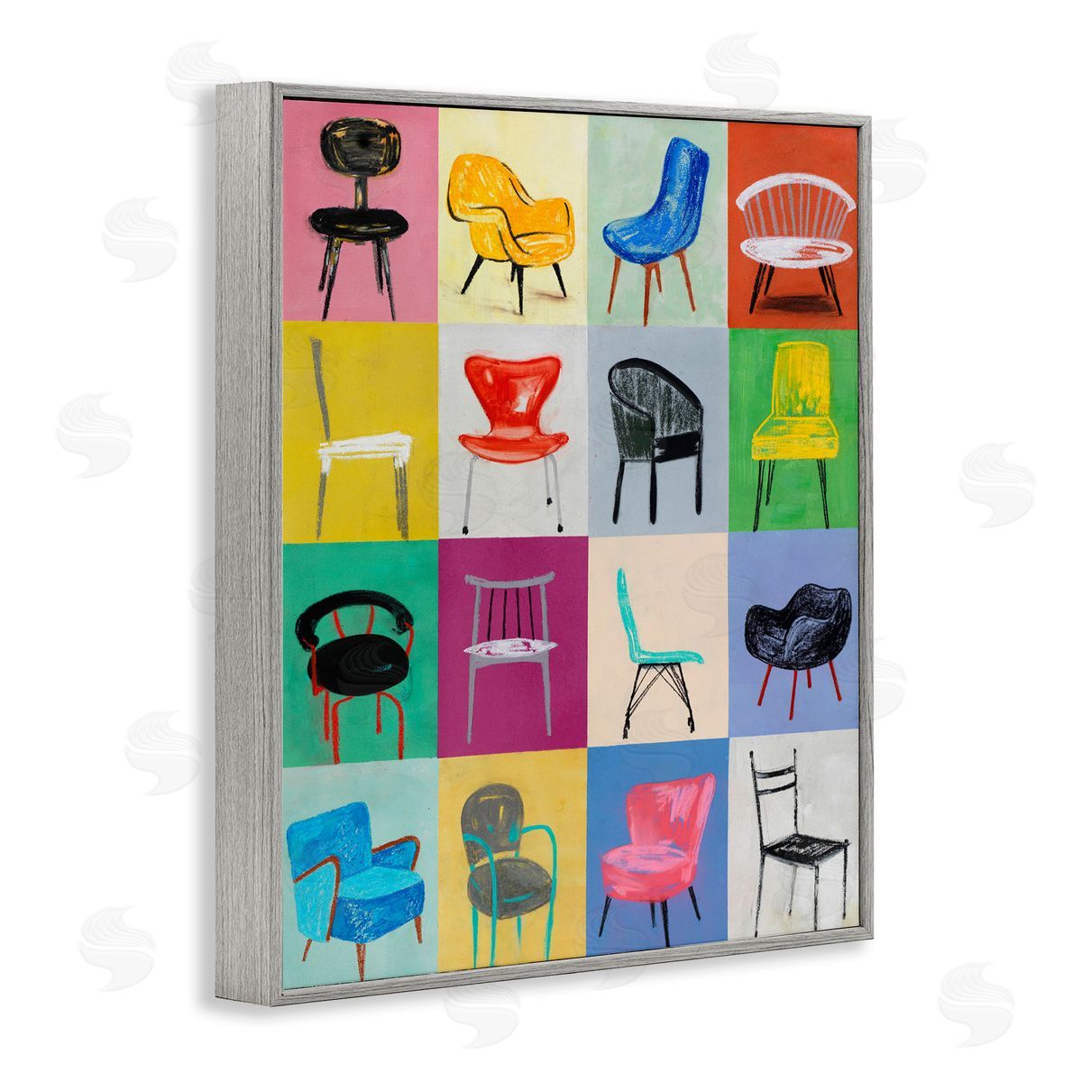 Lorenzo Collective Bright Modern Chairs Gray Framed Giclee Wall Art Print