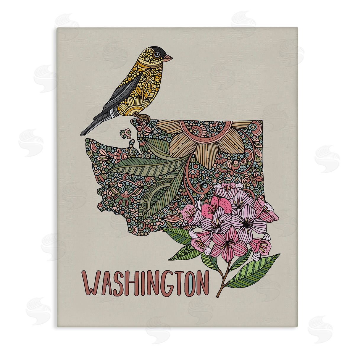 Floral Washington State Canvas Wall Art, Home Decor by Valentina Harper