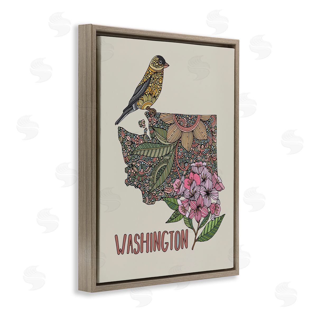 Floral Washington State Brown Floating Frame Canvas Wall Art, Home Decor by Valentina Harper