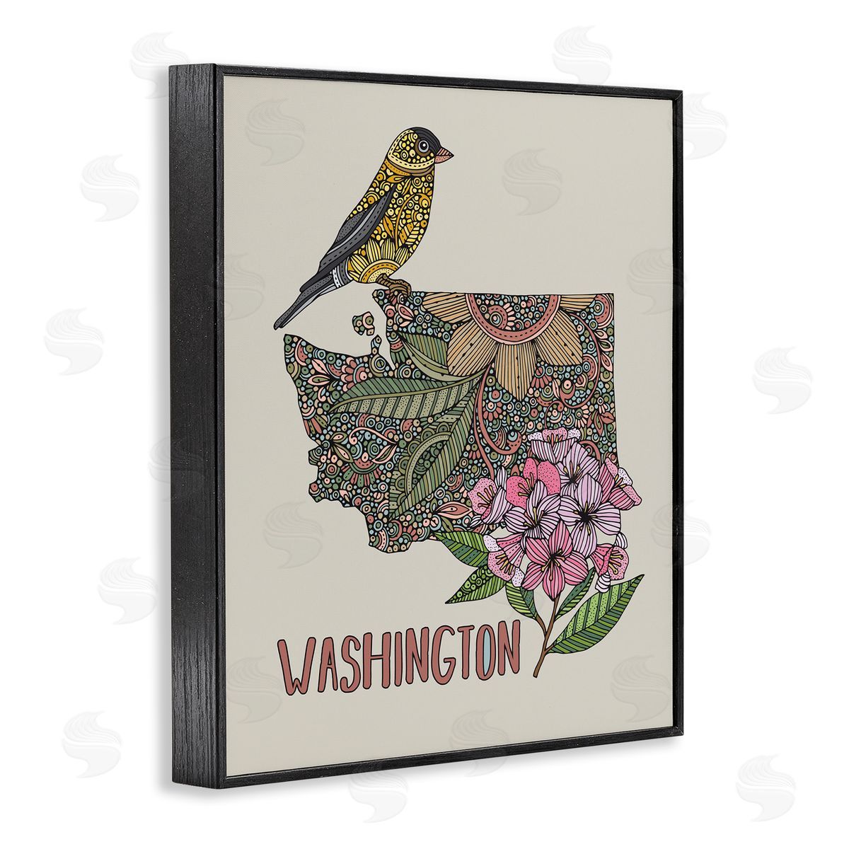 Floral Washington State Black Frame Print Wall Art, Home Decor by Valentina Harper