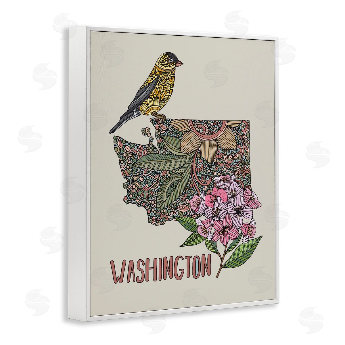 Floral Washington State White Frame Print Wall Art, Home Decor by Valentina Harper