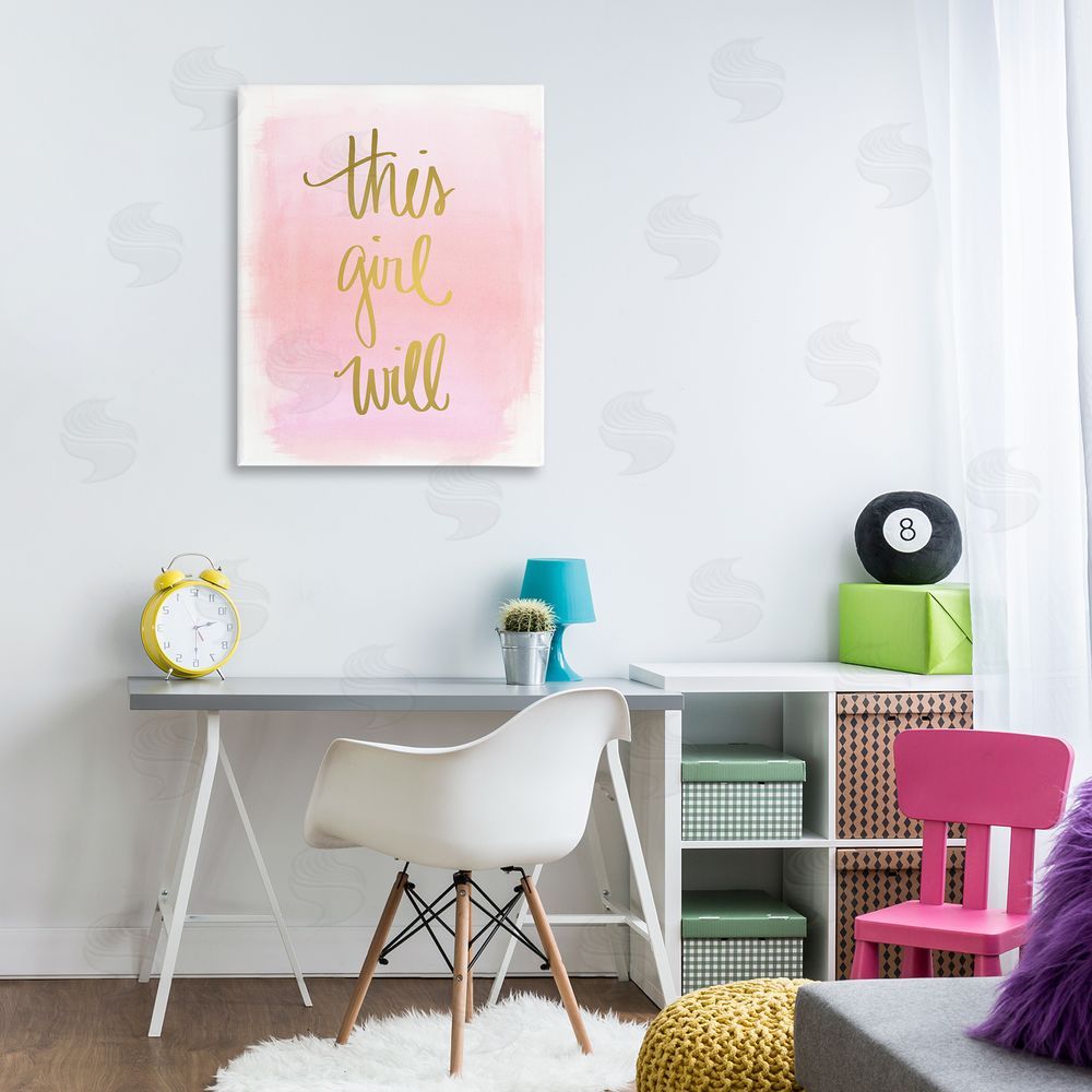 Anna Quach This Girl Will on Pink Canvas Wall Art Print in Room