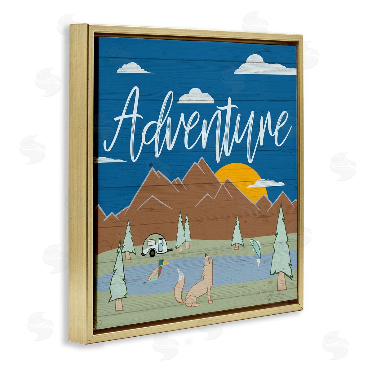 Hugo Edwins Rustic Adventure Landscape Gold Floating Frame Canvas Wall Art Print