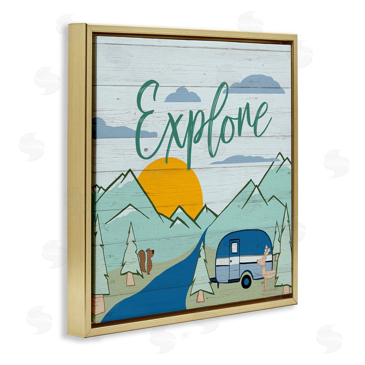 Hugo Edwins Explore Rustic Adventure Gold Floating Frame Canvas Wall Art Print