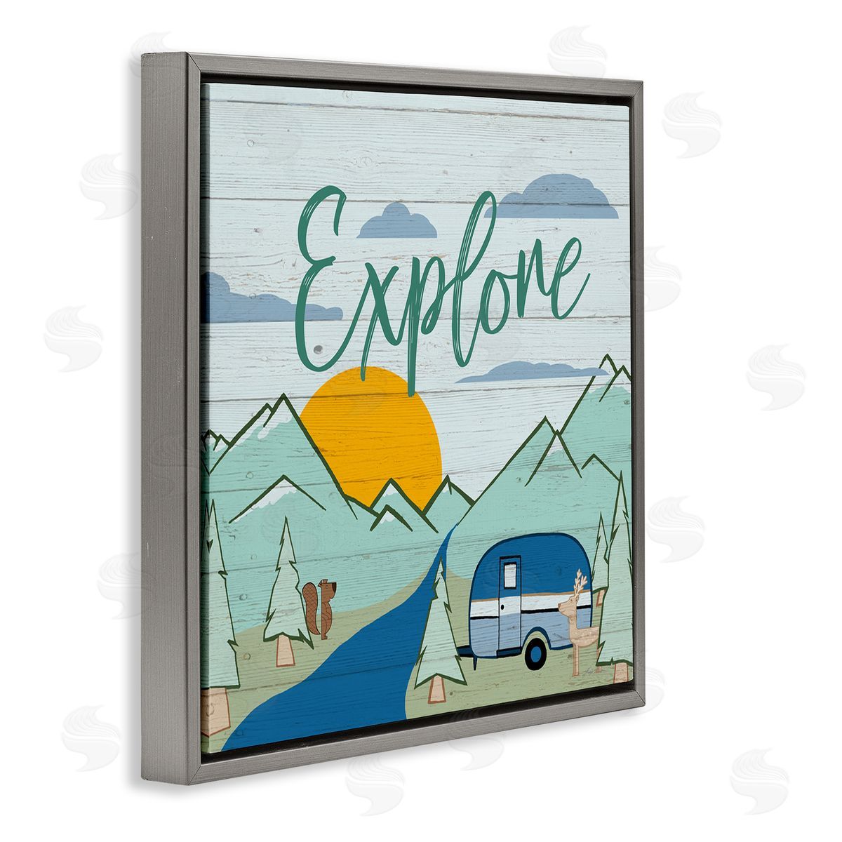 Hugo Edwins Explore Rustic Adventure Gray Floating Frame Canvas Wall Art Print