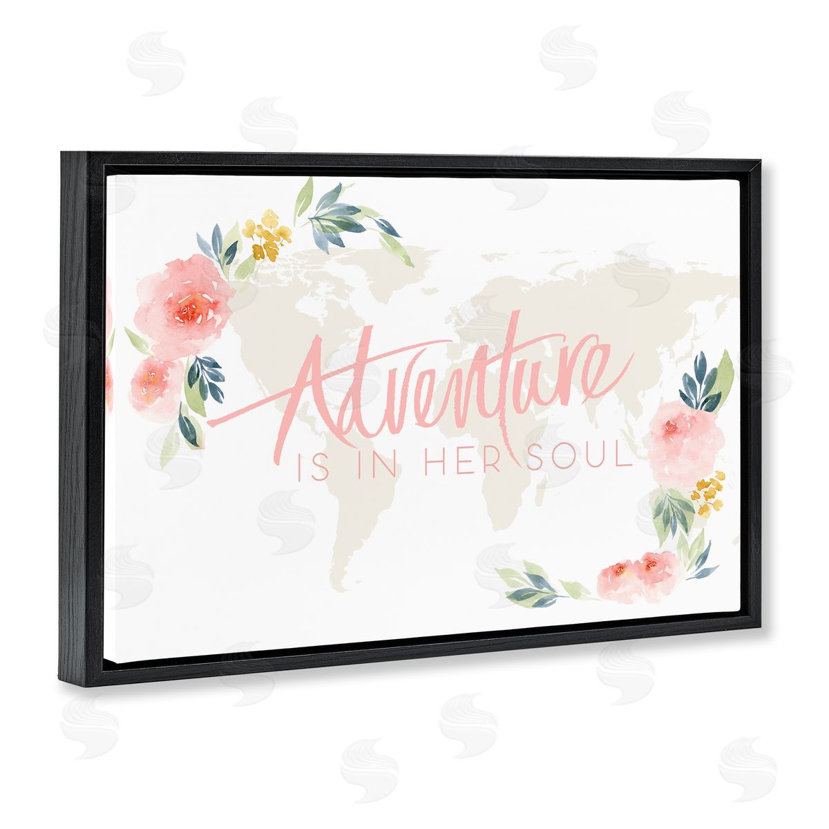 Lucille Price Floral Girl's Adventure Black Floating Frame Canvas Wall Art Print