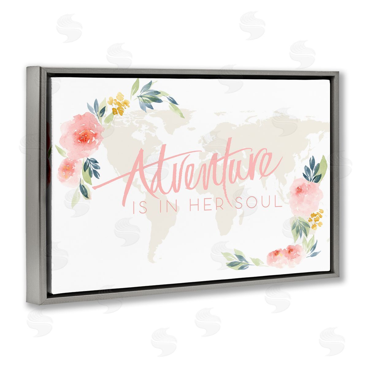Lucille Price Floral Girl's Adventure Gray Floating Frame Canvas Wall Art Print