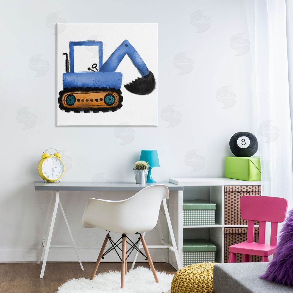 Elizabeth Medley Blue Simple Bulldozer Canvas Wall Art Print in Room