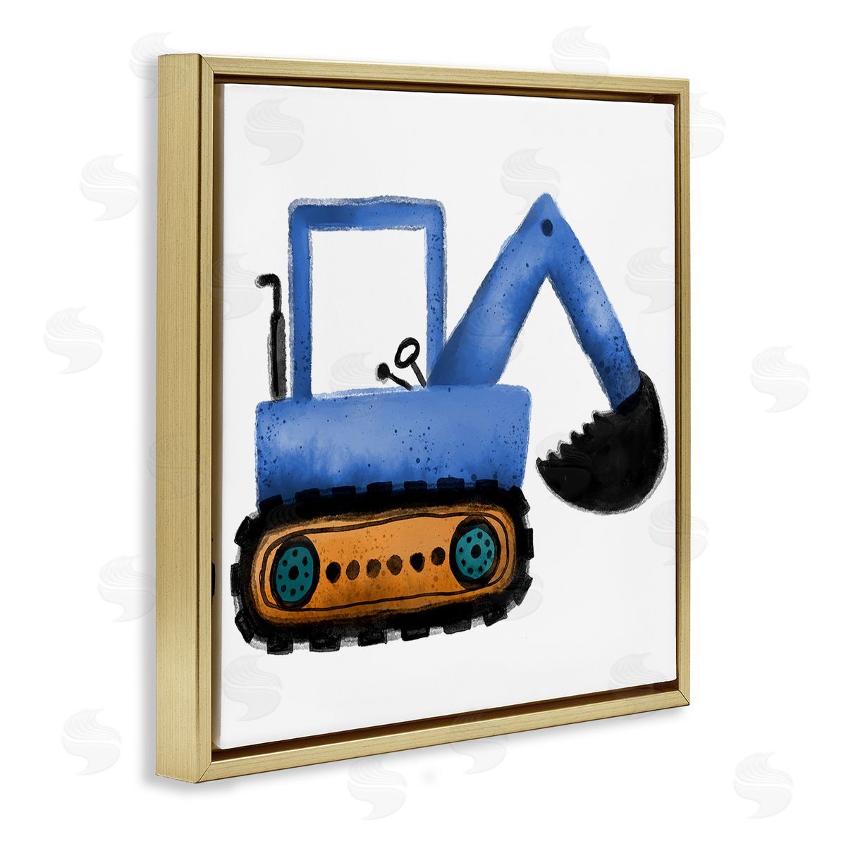 Elizabeth Medley Blue Simple Bulldozer Gold Floating Frame Canvas Wall Art Print