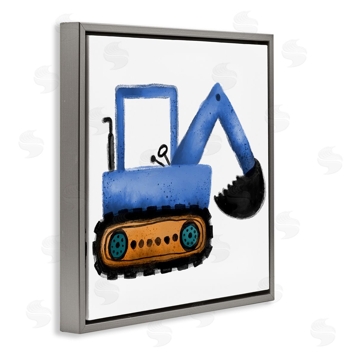 Elizabeth Medley Blue Simple Bulldozer Gray Floating Frame Canvas Wall Art Print